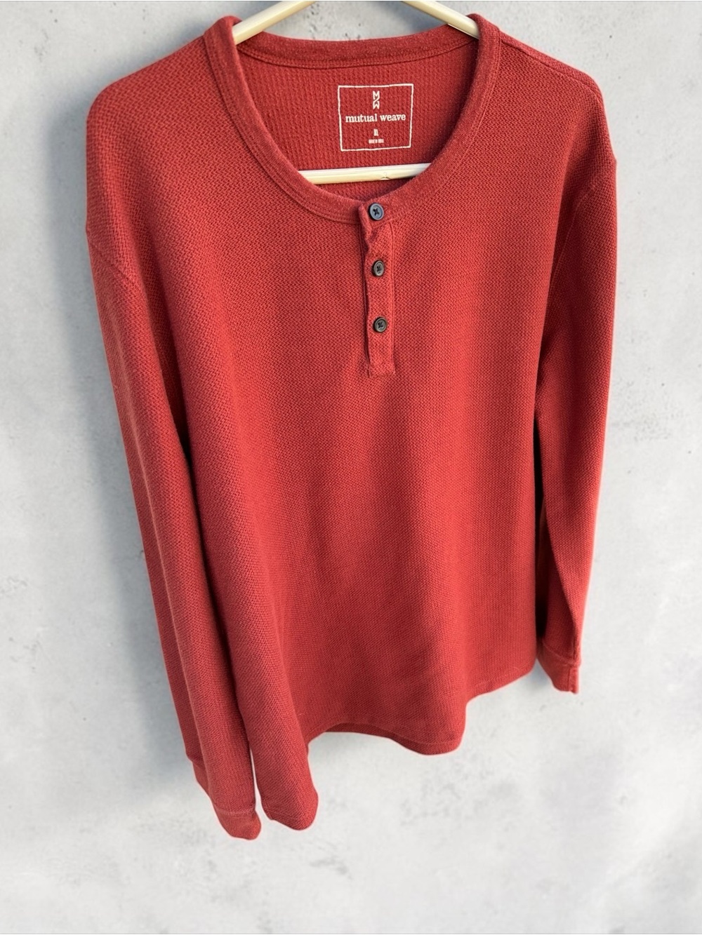 Mutual‎ Wear Mens Red Long-Sleeve Henley Sweater
